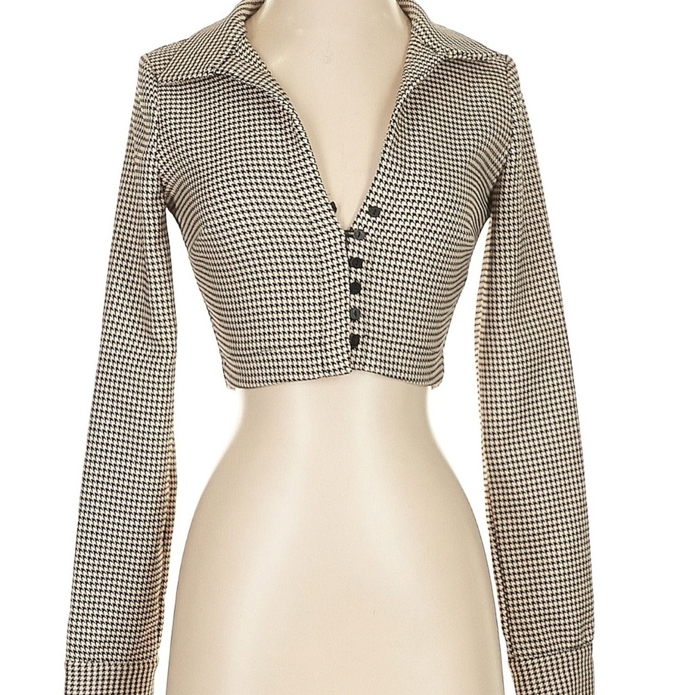 Zara Monochrome Houndstooth Cropped Shirt